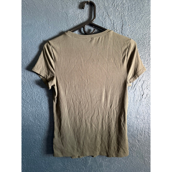 EXPRESS Fitted Ribbed Green Tee - Picture 3 of 4